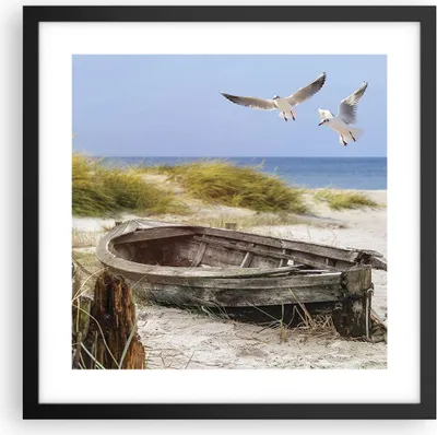 Produktbild von Gerahmtes Poster - Schwarzer Rahmen - Strand Möwen £ódŸ - 40x40 cm - Wand Bild - Wanddeko - Wandbilder - Kunstposter - Wandposter - Bilderrahmen - Bilder - Kunstdruck - Wandbild - P2BAC40x40-4170