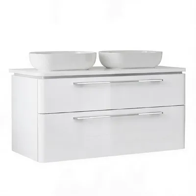Produktbild von Waschtisch mit Unterschrank MOBI 120 cm - 2 Schubladen - Weiß Hochglanz - hängend Badmöbel - Badezimmer