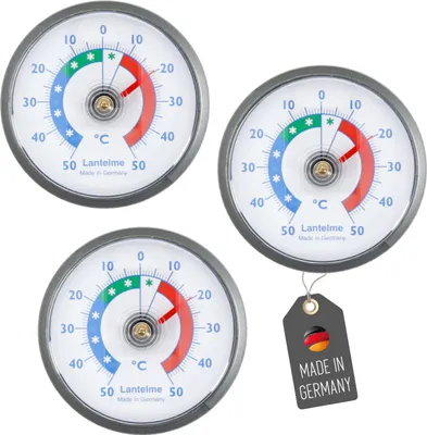 Produktbild von 3 Stück Kühlschrankthermometer Set Selbstklebend Temperatur + - 50°C Thermometer Grau für Gefrierschrank Kühltheke Kühlzelle Kühlfach Kühlschrank