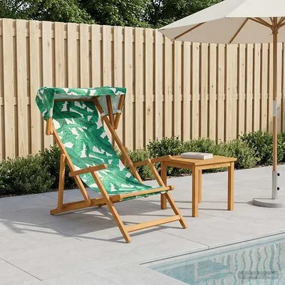 Imagen del producto de Silla reclinable de madera de eucalipto maciza, con tres posiciones y diseño de hojas. Artículo: 42024890