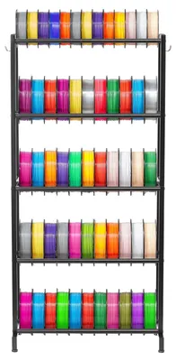 Image de Étagère de stockage de filaments VEVOR pour imprimantes 3D, 5 niveaux, support pour bobines de filaments, 635 x 320 x 1300 mm, capacité de charge 45,3 kg par niveau, accessoire pour imprimantes 3D, organiseur pour studio d'impression 3D, atelier, noir