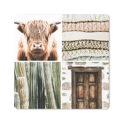 Produktbild von MuchoWow® Mauspad Mousepad Schottischer Highlander - Kaktus - Holz 20x20 cm - Mousepads - Maus Mat - Pad - Mausunterlage - Desk Mat - Bureauartikeln