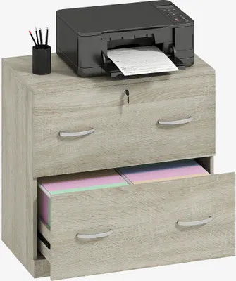 Produktbild von Aktenschrank - Hängeregisterschrank mit 2 Schubladen - Schienen für A4-Hängemappen - Schloss mit 2 Schlüsseln - 77 x 42 x 72 cm - Khaki