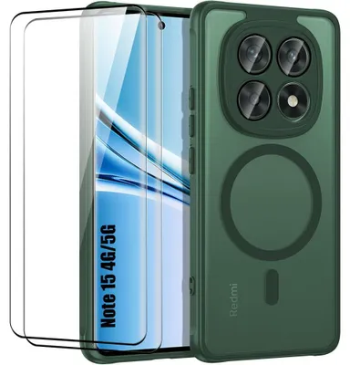 Image de Coque + 2 Verres Trempés pour Xiaomi Redmi Note 15 5G/4G, avec Protection Caméra - Vert Nuit