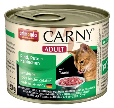 Produktbild von animonda Carny Rind, Pute + Kaninchen, Adult, jede Rasse, Rind, Kaninchen, Türkei, 200 g, Getreidefrei, Ohne Soja