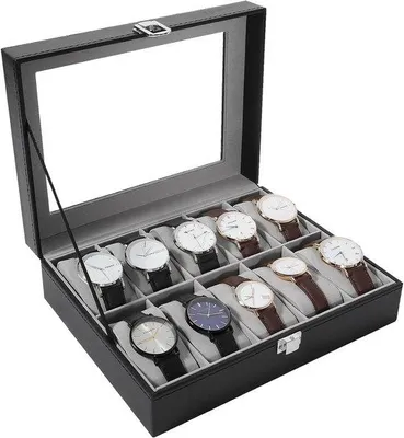 Produktbild von Famanu Uhrenbox für 24 Uhren - Elegantes Design mit Leder und Glasdeckel