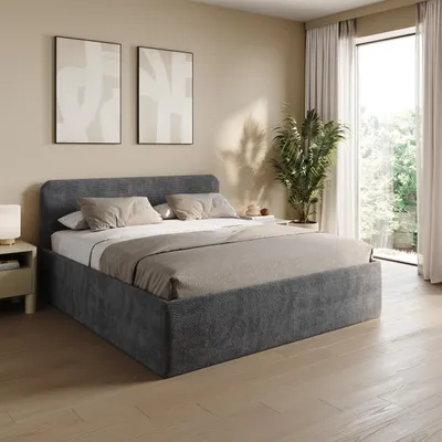 Produktbild von Home Collective Polsterbett 180x200 cm Doppelbett Bett mit verstellbarem Lattenrost & Stauraum, wählbare Matratze Federkern H2 viele Größen verfügbar | Kordstoff Anthrazit