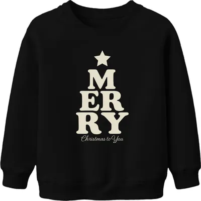 Produktbild von MERRY Christmas Weihnachten Weihnachtsbaum Geschenk Vintage Retro Uni Kinder Sweatshirt Pullover, Schwarz, 152