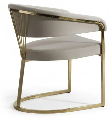 Produktbild von Eleganter Stuhl mit goldenem Metallgestell und beigem Stoffbezug