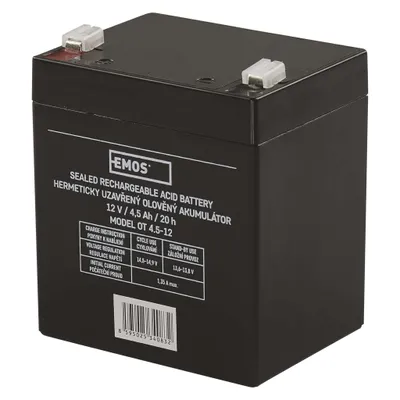 EMOS Wartungsfreier Bleiakku 12V, 4,5 Ah, Faston 4,7 mm, Bleiakkumulator für Notbeleuchtung, Alarmsy