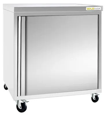 Produktbild von Edelstahl-Niedertisch, 600 x 600 mm, mit Rollen, - GOLDINOX