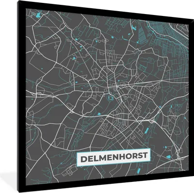 Produktbild von MuchoWow® Gerahmtes Poster Karte - Stadtplan - Delmenhorst - Deutschland - Blau 40x40 cm - Poster mit Schwarzem Bilderrahmen Wandposter Rahmen Foto Bilder - Mit Rahmen - Wanddekoration Schlafzimmer
