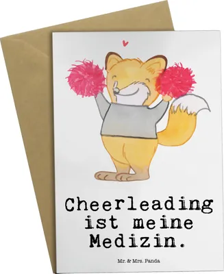Produktbild von Mr. & Mrs. Panda babykarte Fuchs Cheerleader - Weiß - Geschenk, einladungskarten, Turniere, osterkarten, genesungskarte, Grußkarten, Cheerleading, weihnachtskarten