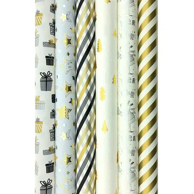 Obrázek produktu pro ZLATÝ a STŘÍBRNÝ balicí papír - vánoční papír na Vánoce - 3 metry x 70 cm - 6 rolí