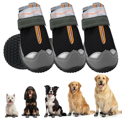 Hundeschuhe, wasserdicht, rutschfest, atmungsaktiv, 4 Stück, Schwarz