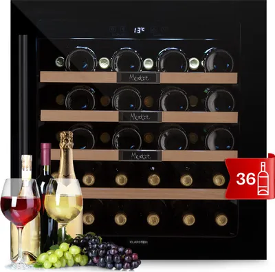 Image de Klarstein Cave a Vin Encastrable, Réfrigérateur à Vin, Porte en Verre, Cave à Vin Vieillissement, Zone Unique, Prosecco, Ecran Tactile, Réfrigérateur Bar, Frigo, Protection UV, 5-20°C, 36 Bouteilles