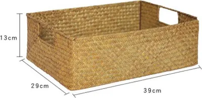 Image de Panier de rangement en algues tressées avec poignée pour la maison, la cuisine et le bureau