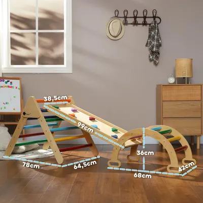 Produktbild von AIYAPLAY 5 in 1 Klettergerüst Set mit Rutsche, Kletterdreieck aus Holz Indoor