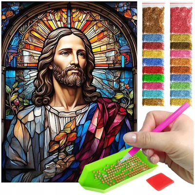 Produktbild von ARTULIO Diamond Painting Set - Jesus Christus im stilvollen Glasfenstermotiv - 30 x 40 cm - 5D Crystal Art, Bilder DIY