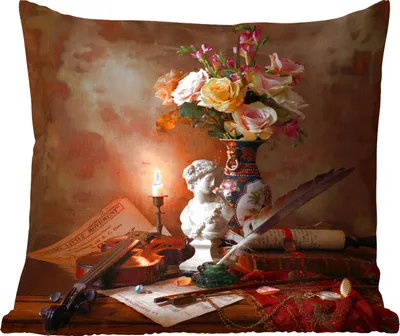 Produktbild von MuchoWow® Zierkissen Sofakissen Wohnzimmer Dekokissen 60x60 cm Geige - Statue - Stilleben - Sitzfläche - Foto Polster