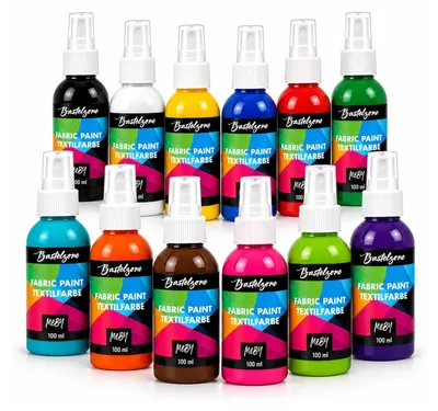 Productafbeelding van Textielspuitverfset met 12 kleuren, elk 100 ml voor textielvormgeving