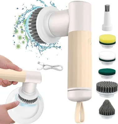 Handgeführter Power Spin Scrubber mit 6 austauschbaren Bohrbürstenköpfen - Kabellose Reinigungsbürste für Bad, Küche und
