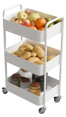 Immagine prodotto di Carrello da cucina - Carrello di servizio a 3 livelli - 40,5 x 28 x 76 cm - Acciaio - Bianco