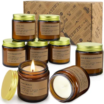 Image de Bougie parfumée bois d'ambre, menthe, pamplemousse, 8 bougies parfumées, 800 g, relaxantes, coffret de bougies parfumées pour la maison