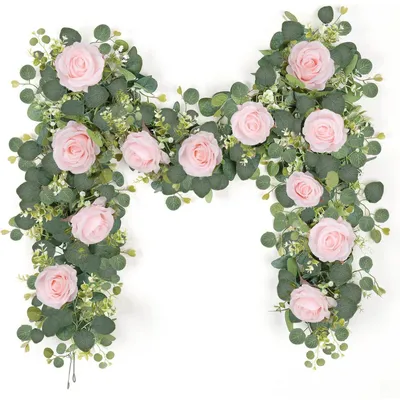 Productafbeelding van Rozenkrans met eucalyptus, set van 2, 180 cm, roze