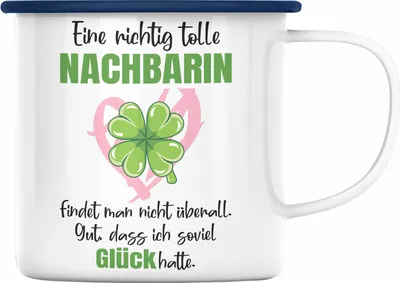 Produktbild von Trendation - Beste Nachbarin Emaille Tasse Geschenk Geburtstag Freundin Lieblings Nachbarin Geschenkidee Abschied Abschiedsgeschenk Weihnachten (Blau)