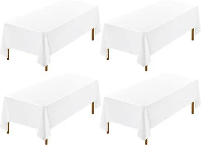 Immagine prodotto di Tovaglia bianca in poliestere per tavoli rettangolari - 4 pezzi - 153 x 320 cm