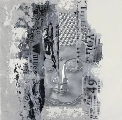 Produktbild von Fine Asianliving Malerei Buddha Gesicht Silber 3D B100xH100cm