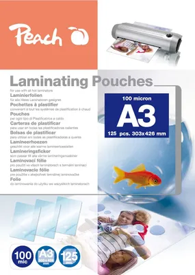 Obrázok produktu pre Laminovacie fólie Peach, formát A3, hrúbka 100 mikrónov, balenie 125 kusov, lesklé, prémiová kvalita