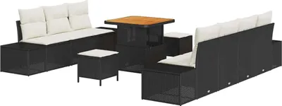 Immagine prodotto di vidaXL Set di divani da giardino con cuscini 10 pezzi Nero Poly Rattan