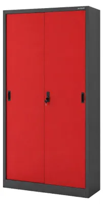 Produktbild von Aktenschrank Büroschrank mit Schiebetüren Stahlblech Fachböden Pulverbeschichtung abschließbar 185 cm x 90 cm x 40 cm Anthrazit- Rot: