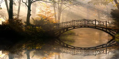 Produktbild von Tulup Glas-Bild -140x70- Wandkunst Dekorative Wand für Küche & Wohnzimmer - Landschaften - Alte Brücke Herbst - Braun