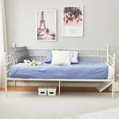 Produktbild von H.J WeDoo Tagesbett Metallbett Daybed Bettsofa Jugendbett Gästebett, Bettsofa Gästebett für Schlafzimmer Wohnzimmer,  90 x 200 cm Weiß