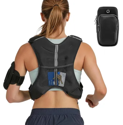 Produktbild von SucceBuy Gewichtsweste 11,46 kg mit Reflektorstreifen, Verstellbarer Schnalle & Praktischen Taschen, Trainingsweste für Krafttraining, Laufen, Joggen, Fitness & Muskelaufbau