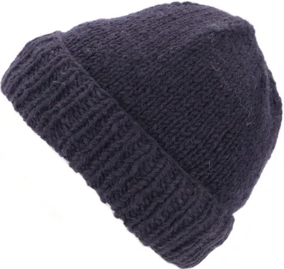 Produktbild von Einfarbige Handgestrickte Wollmütze aus Nepal - Dunkelblau, Uni, Wolle, Hüte, Mützen