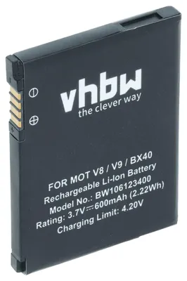 Produktbild von vhbw Akku Ersatz für Motorola SNN5805, SNN5805A, BX40, SNN5807, SNN5807A, BX50, FNN7012AA für Handy Smartphone Telefon (600 mAh, 3,7 V, Li-Ion)