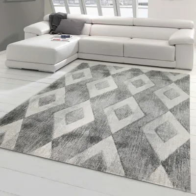 Produktbild von Modern abstrakter Dielen Teppich mit Rautenformen in creme-grau Größe - 120x170 cm