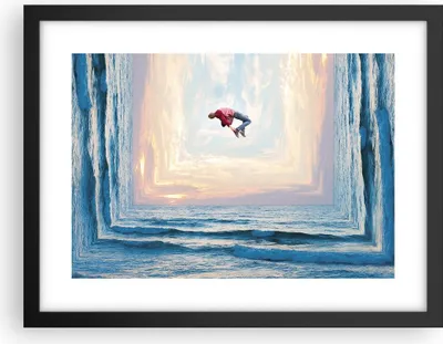 Produktbild von Gerahmtes Poster - Schwarzer Rahmen - Sprung Freiheit Surrealismus - 40x30 cm - Wand Bild - Wanddeko - Wandbilder - Kunstposter - Wandposter - Bilderrahmen - Bilder - Kunstdruck - P2BAA40x30-4861