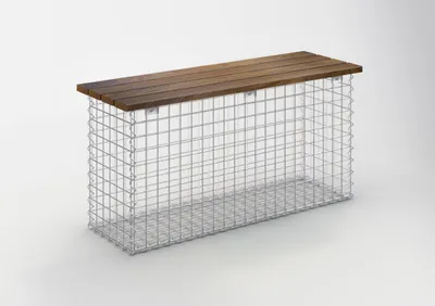 Produktbild von Gabionenbank mit Cumaru-Holz, 105 x 50 x 30 cm (L x H x T), galvanisch verzinkt, MW 5 x 5 cm, mit Spiralverschluss