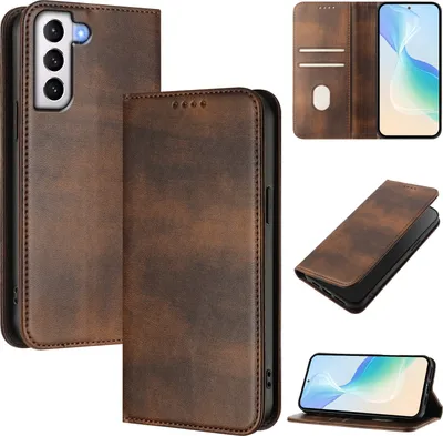 Produktbild von Handyhülle für Samsung Galaxy S21 5G, Vintage Leder RFID Schutz Kartenfach Standfunktion Magnetische Klapphülle Braun
