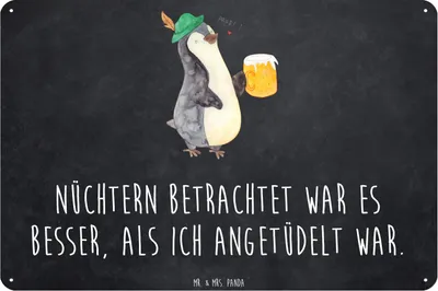 Produktbild von Mr. & Mrs. Panda tafel Pinguin Bier DIN A3 - Kreidetafel - Geschenk, Angetüdelt, , Türschild, Feierabend, Beschwippst, Metall, Wandbild, Blechschild, Schild