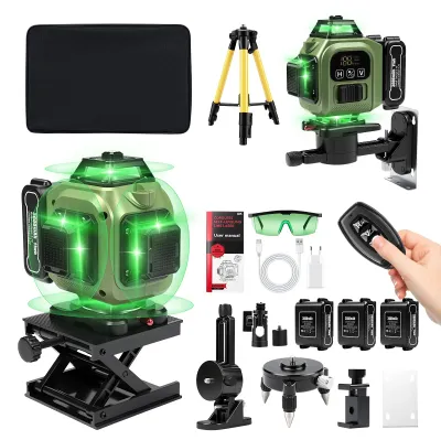 Obrázek produktu pro Laserový nivelátor - 16 linií, 4D - 360° automatická nivelace - zelený laser - dosah 30 m - přesnost ±1,5 mm/7 m - ovládání přes aplikaci a dálkové ovládání - stupeň krytí IP54