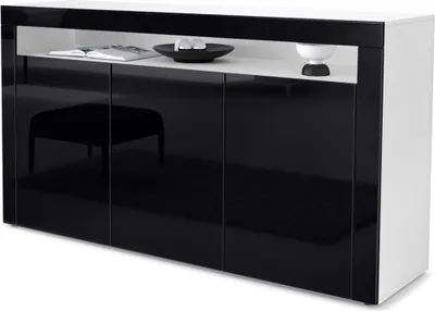 Produktbild von Vladon Sideboard Valencia,  Germany, Kommode mit 3 Türen und 1 offenem Fach, Weiß matt/Schwarz Hochglanz/Schwarz Hochglanz (155 x 92 x 40 cm)