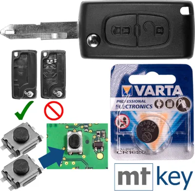 Produktbild von Repair Reparatur Satz Autoschlüssel Funk Fernbedienung Austausch Gehäuse mit 2 Tasten + NE73 Rohling + Batterie kompatibel mit Peugeot Citroen