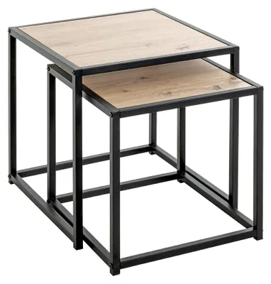 Beistelltisch-Set 2er-Set, Eiche hell/Schwarz, B 35-40 cm