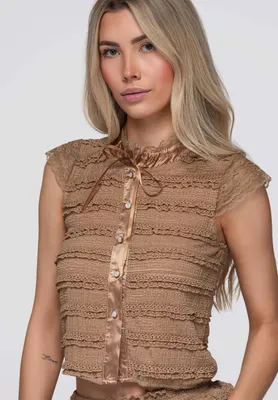Produktbild von LARICA Bluse romantisch mit Spitzenakzenten OW-TS-E0066 taupe S/M